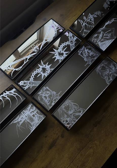 Collection of finished hand-etched mirrors